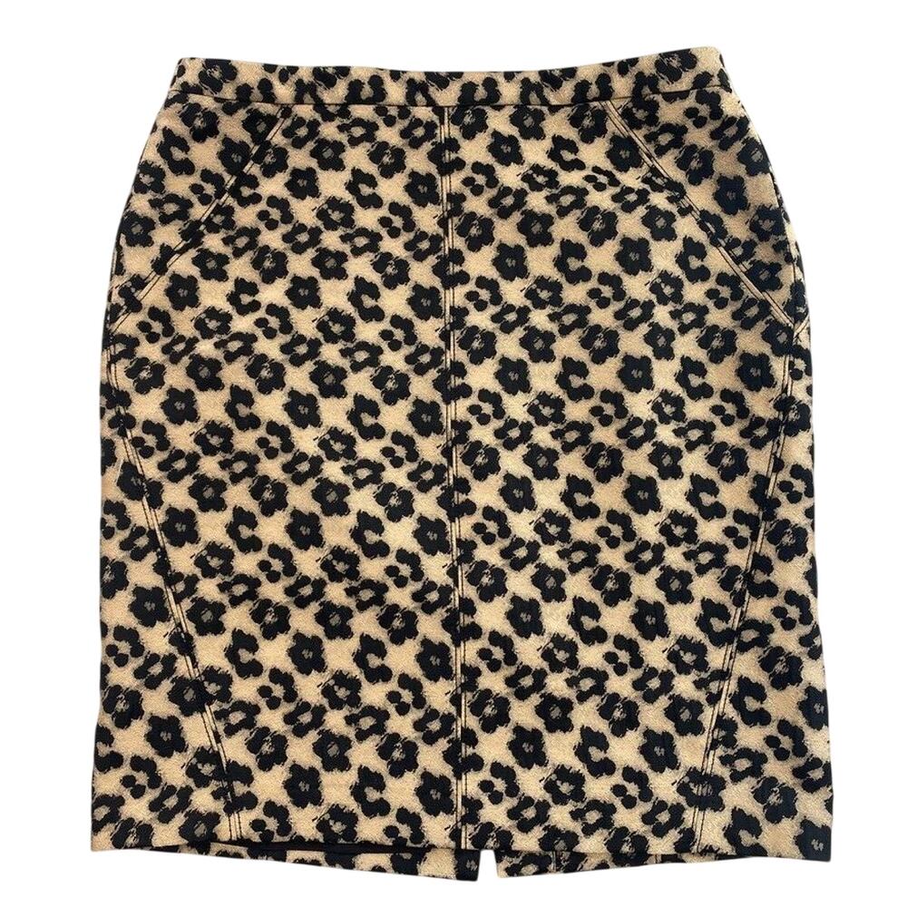 Ann Taylor Skirt Women 12 Animal Print Knee Length Pencil Wool Blend Brown Black